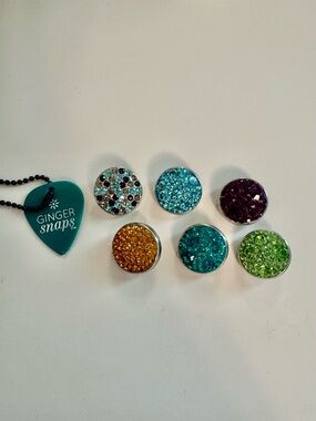 Ginger Snaps Turquoise and Multi-Color Crystal Snap Charms (Set of 7)